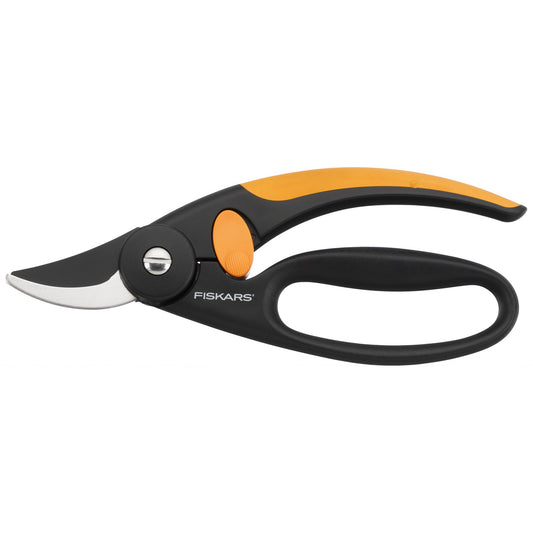 Fiskars Fingerloop Pruner Bypass P44, Cutting diameter: 2 cm, Steel blades with non-stick coating, Length: 20 cm, Black/Orange, 1001534