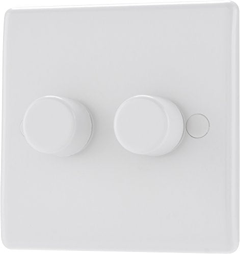 BG Electrical 882P-01 Double Round Push Button Dimmer Light Switch, White Moulded, Round Edge, 2-Way, 400 Watts, 8.6 cm*4.5 cm*8.6 cm