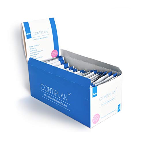 CONTIPLAN Incontinence Cleansing Cloths with Barrier Cream - Box of 30 Sachets - All in One Cleansing Wipes - Cleanses, Soothes & Moisturises
