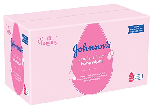 Johnson's Gentle All Over Baby Wipes, Total 672 Wipes - Pack of 12
