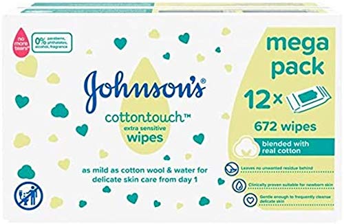 JOHNSON'S Cottontouch Extra Sensitive Baby Wipes - 672 wipes - Blended with Real Cotton (12x56)