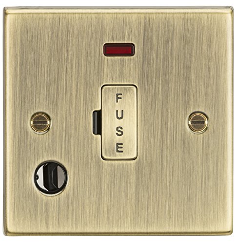 Knightsbridge CS6FAB Square Edge Antique Brass 13A Fused Spur Unit with Neon and Flex Outlet, 230 V