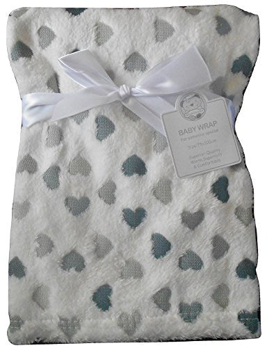 Baby Boys Girls Unisex Gorgeous White with Grey Love Hearts Blanket Infants Wrap