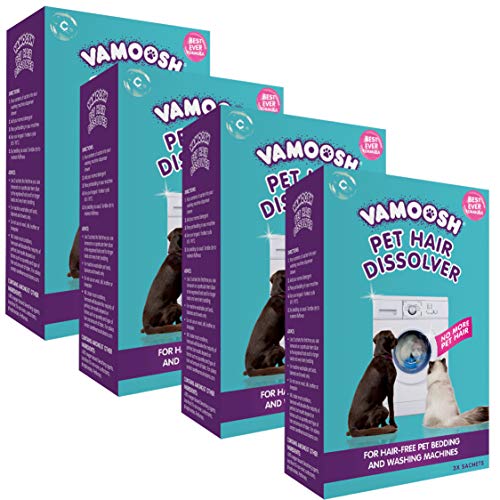 Vamoosh Pet Hair Dissolver- Pet Hair Remover for Washing Machines, 12x100g (4 Boxes), Removes Odour Dissolves Dog, Cat, Animal Fur, Cleans Pet Bedding in Washing Machine, Easy to Use, Up to 12 WashesÃÂÃÂ