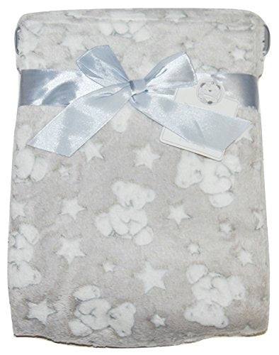 Baby Boy Girl Unisex Soft Fleece Wrap Blanket Pram Cot Crib Moses Basket Grey Star Teddy