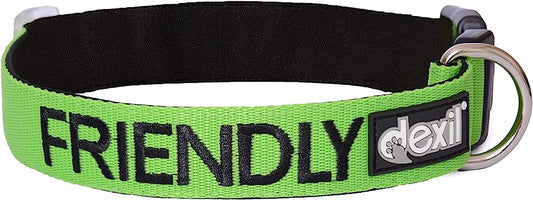 FRIENDLY (Known as Friendly) Green Colour Coded Neoprene Padded Dog Collar PREVENTS Accidents By Warning Others Of Your Dog In Advance (Small-Medium)